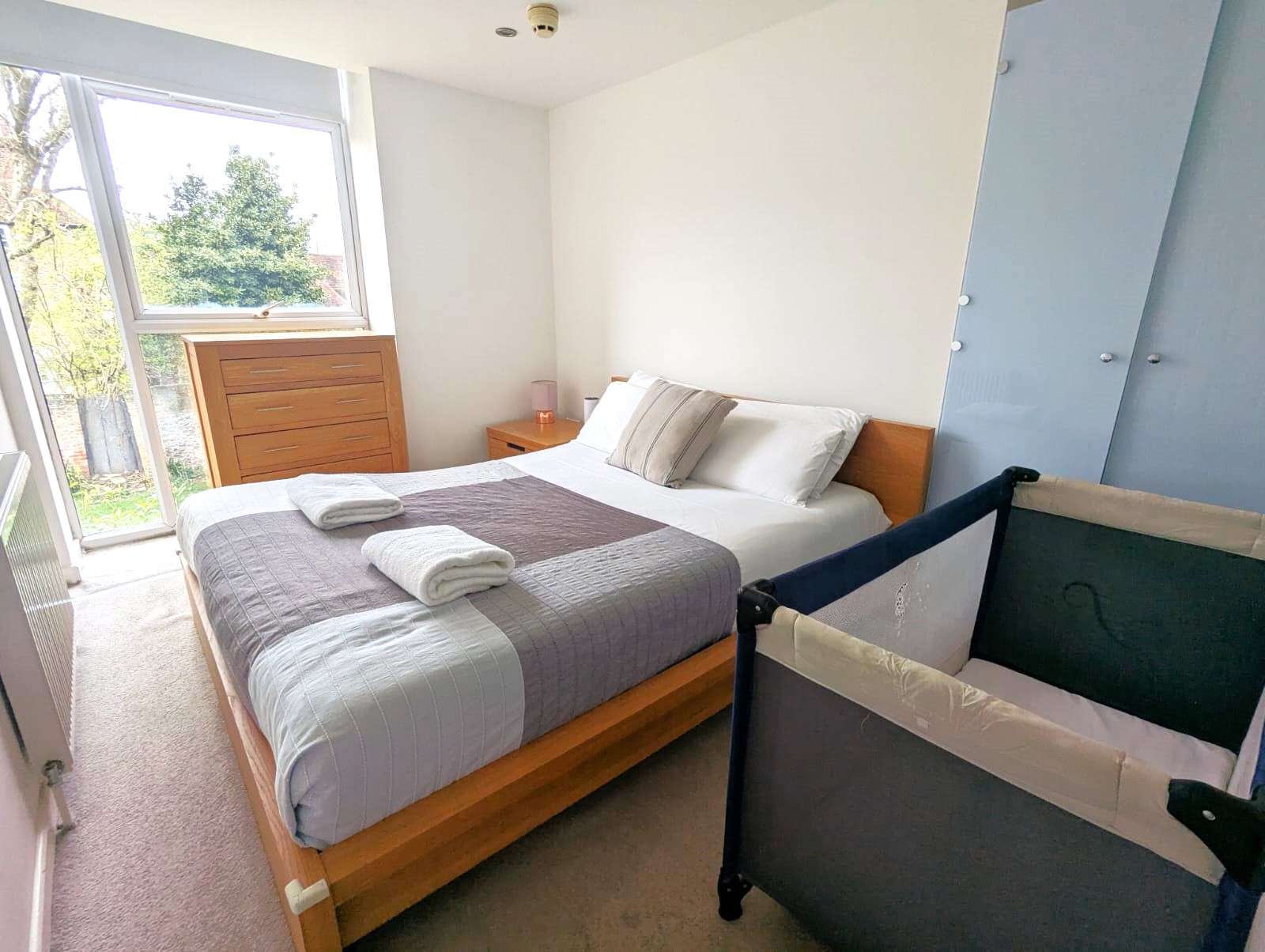 Spacious double bedroom with room for a travel cot Spacious double bedroom with room for a travel cot